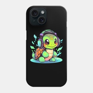 Cool Green Turtle with Headphones Phone Case