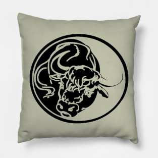 Black Bull Line Art Drawing Tattoo Art Pillow