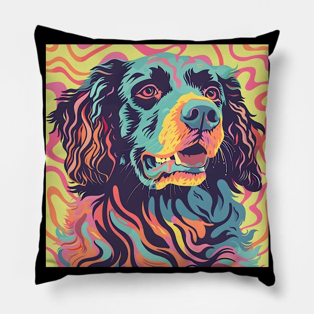 70s Curly-coated Retriever Vibes: Pastel Pup Parade Pillow by NatashaCuteShop