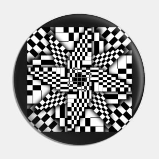 Black and White Checkered Pinwheel Optical Illusion Pin