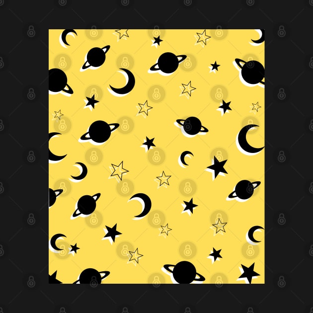 Planets, Stars and Moons on Bright Yellow by OneThreeSix