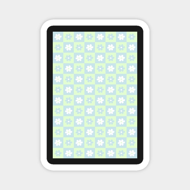 Danish Pastel Aesthetic Checkerboard Flower Design Phone Case in Sage Green and Baby Blue Periwinkle Magnet by shopY2K