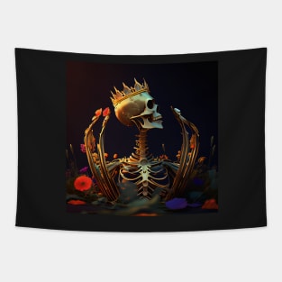 Skeleton in garden with golden crown Tapestry