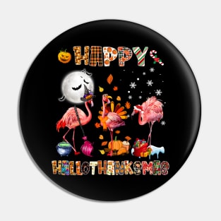 Cute Flamingo HalloThanksmas Happy Halloween Thanksgiving T-Shirt Pin