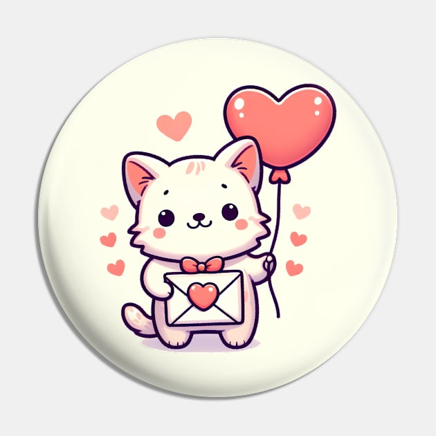 Purrfect Valentine's Day: Cat Delivers Love Letter and Heart Balloon Pin by Thewondercabinet28