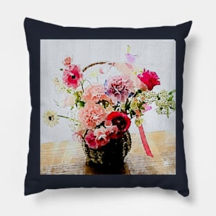 lovable flower basket mixed with  roses(watercolors) Pillow