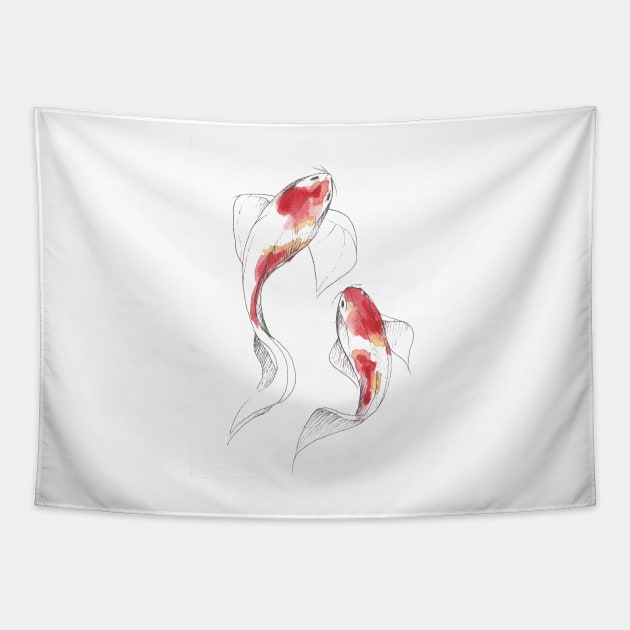 Watercolor Koi Fish Tapestry by MagdalenaIllustration