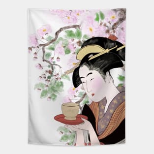 Japanese woodblock print Okita of the Teahouse Naniwa Tapestry