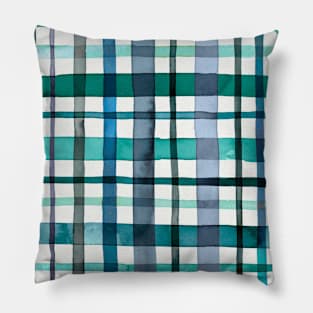 Watercolor Gingham Aqua 2 Pillow