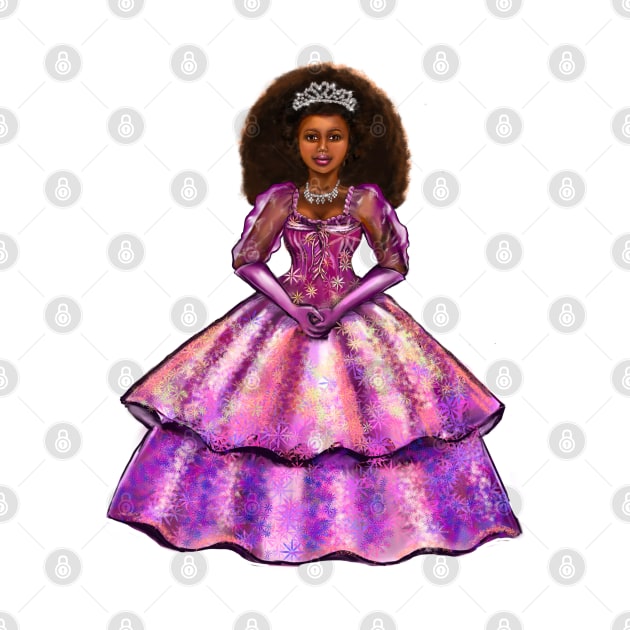 Princess -  Black Afro Princess in purple floral ballgown! beautiful  black girl with Afro hair, brown eyes and dark brown skin. Hair love ! by Artonmytee