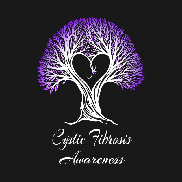 Cystic Fibrosis Awareness Purple Ribbon Tree With Heart by MerchAndrey