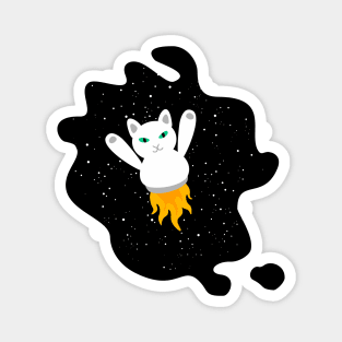 White Rocket Cat Traveling Through Space Magnet