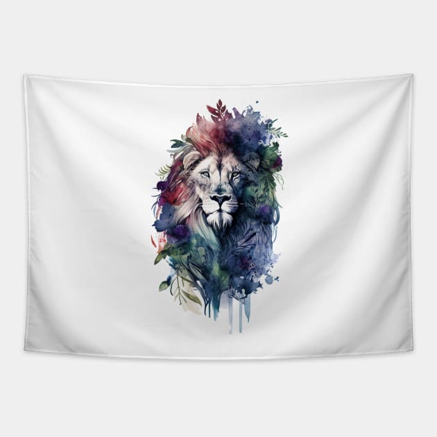 Ornamental Watercolored Lion Floral Mane Tapestry by Abili-Tees