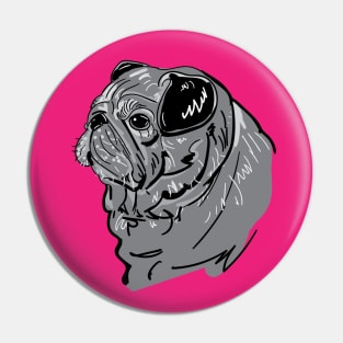 Pug Dog Portrait Sketch on Pink Pin