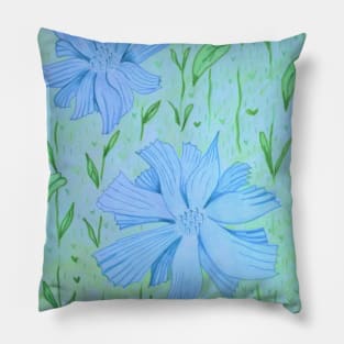 Chicory Flowers in the grass Pillow