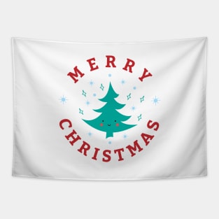 Merry Christmas Kawaii Tree (white) Tapestry