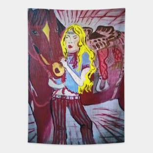 Blonde girl with horse Tapestry