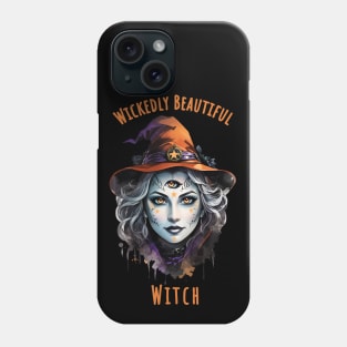 Wickedly Beautiful Witch, witch for cute Halloween, witch hat, spooky gothic floral lady Phone Case