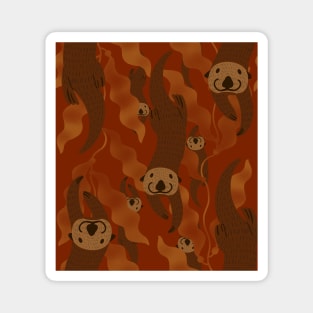 Sea Otters Playing Hide and Seek with Kelp Fall Autumn Colors Magnet