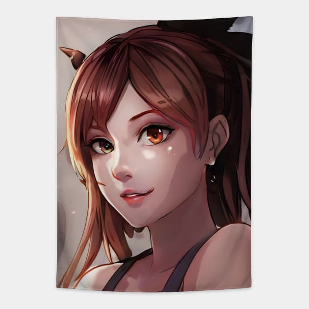 Beautiful brown hair waifu girl Tapestry by animegirlnft