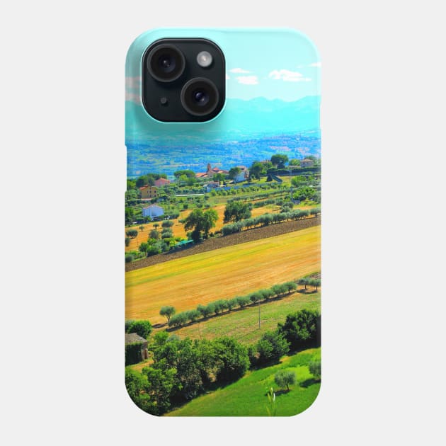 View from Morrovalle at a Marche hilly landscape with fields, trees and houses Phone Case by KristinaDrozd