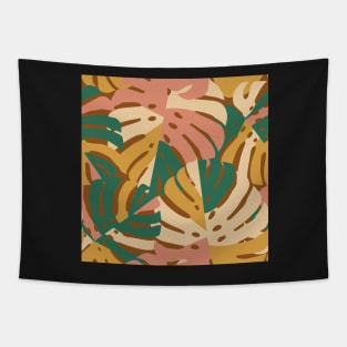 Monstera Leaves - Gold - Green - Pink Tapestry