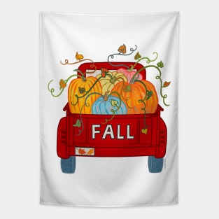 Fall Pumpkin Truck Red Vintage Old Pickup with Pumpkins Tapestry