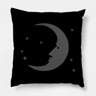 Crescent Moon Face and Stars Pillow