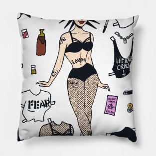 Punk girl paper doll Pillow