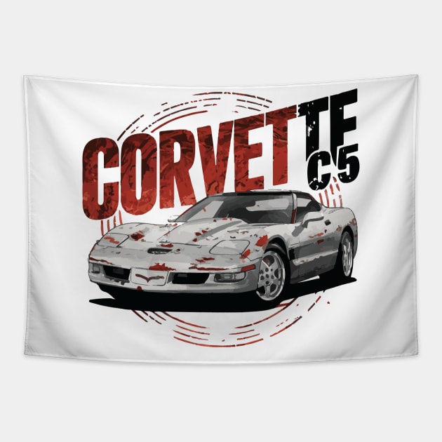 Chevrolet Corvette C5 Vintage Car Tapestry by Cruise Dresses