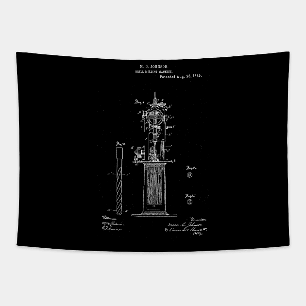 Drill Milling Machine Vintage Patent Hand Drawing Tapestry by TheYoungDesigns