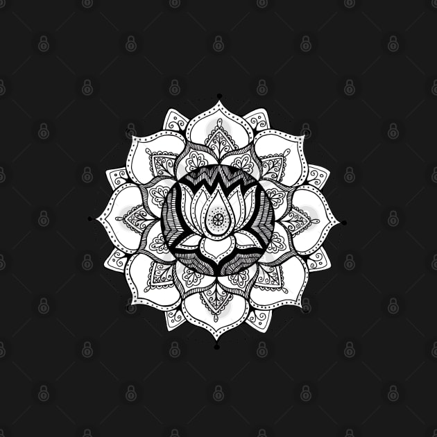 Lotus Mandala Black & White by Heartsake