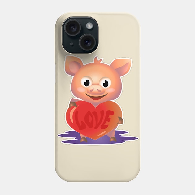 Cute pig hug big red heart with love Phone Case by AliensRich