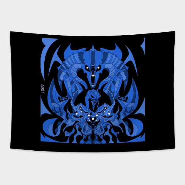 blue dark nazgul ecopop in balrog dreams of the middle earth ecopop Tapestry by jorge_lebeau