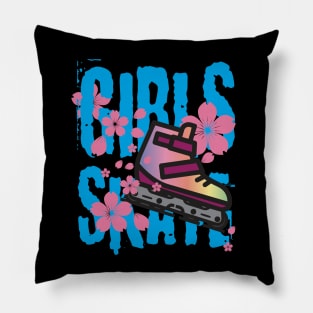 Girls Skate Inline Skating Flower Design Pillow