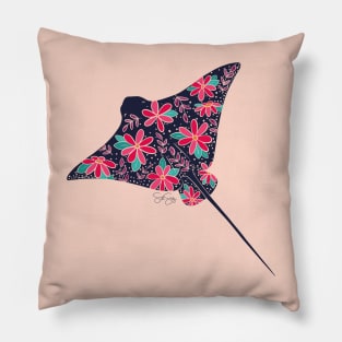 Floral Stingray - Pink and Blue Pillow