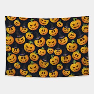 Halloween Pumpkin Face Witch Pattern Tapestry