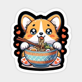 Kawaii Corgi Ramen Feast: Noodle Delight Magnet