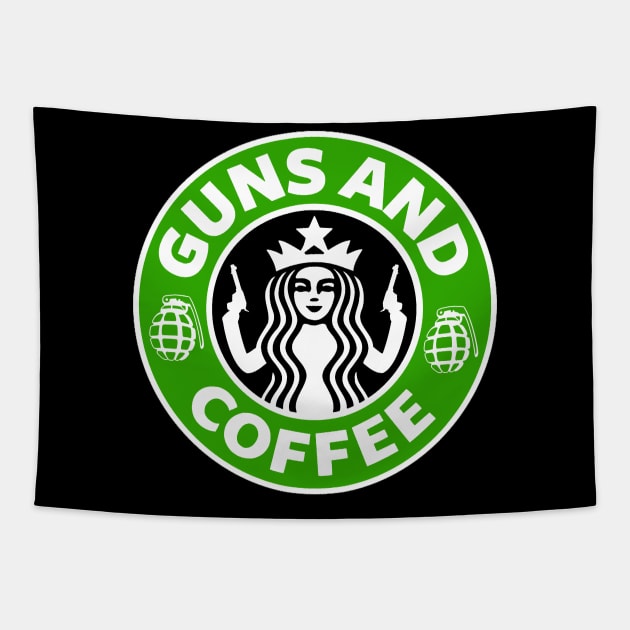 Guns and Coffee Tapestry by DennisMcCarson