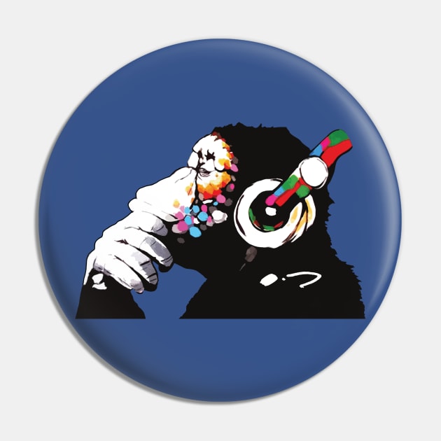 BANKSY DJ Monkey Thinker Pin by honghaisshop