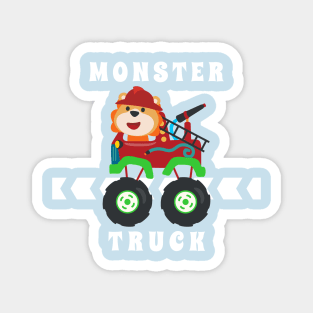 Cartoon vector of monster truck with little animal driver. Magnet