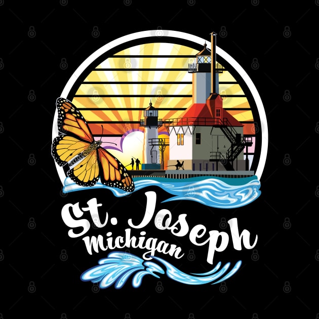 St. Joseph Michigan Lighthouses and Monarch Butterfly by SuburbanCowboy