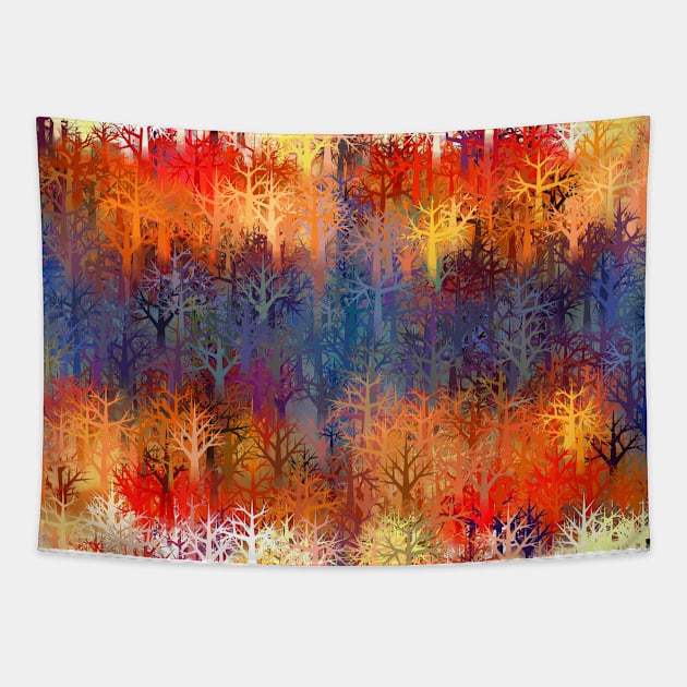 Orange and blue whimsical trees... Tapestry by redwitchart