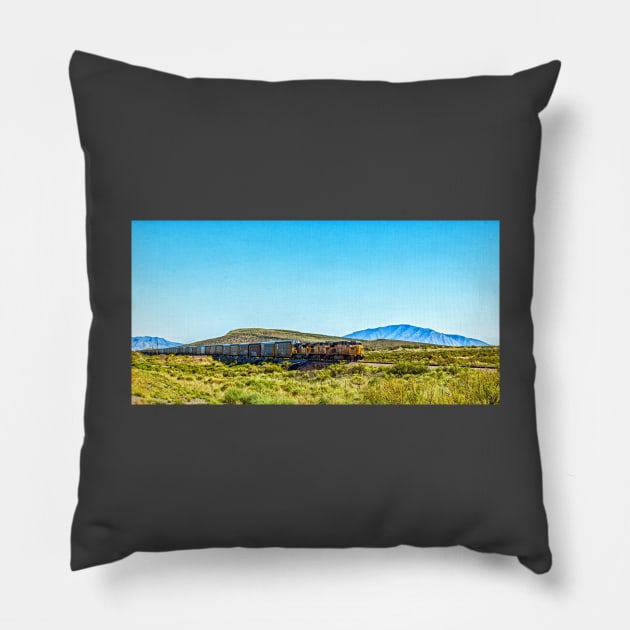 Union Pacific Freight Train in New Mexico Pillow by Gestalt Imagery