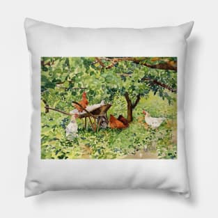 chickens beneath my nectarine tree Pillow