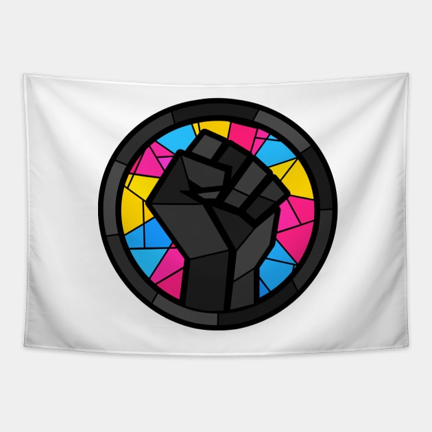 BLM Stained Glass Fist (Pan) Tapestry by OctopodArts