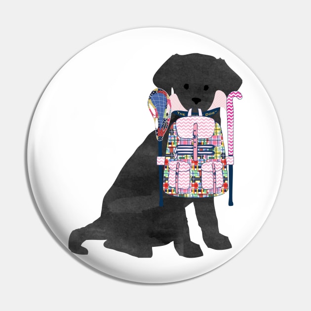 Black Lab Back To School Field Hockey Lacrosse Dog Pin by emrdesigns