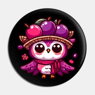 Plum Owl Paradise: Whimsical Nature-Inspired Design Pin