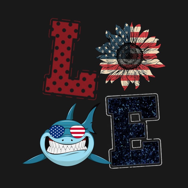 4th Of July Love Shark And Sunflower American Flag Happy Independence Day by Magazine