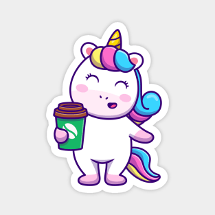 Cute Unicorn Holding Coffee Magnet